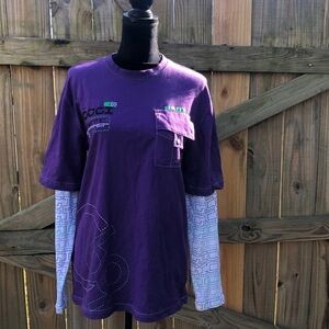 COOGI Purple & White Embroidered Long Sleeve Crew Neck Shirt Size XL